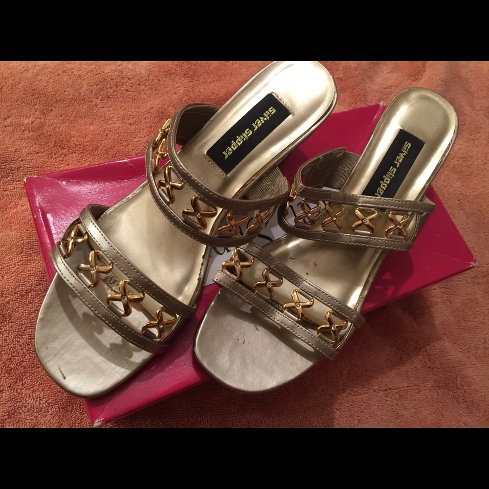 Metallic Silver Slipper Sling size9 1/2
